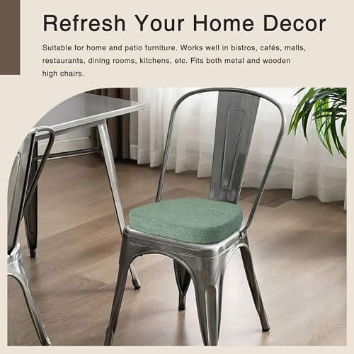 Image of OVOV 14x14 Chair Cushions for Metal Dining Chairs Set of 2 Sage Green | Non Slip, Washable Removable Cover with Ties, Textured, for Dining Room, Kitchen Cafes Bistro Patio, Stackable Chairs