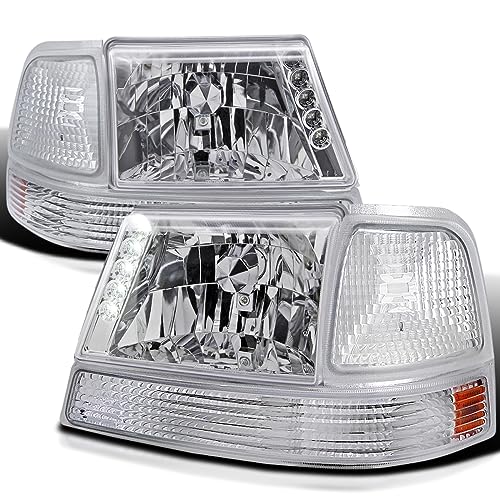 SPEC-D TUNING Chrome LED Headlights + Bumper + Corner Lamps Compatible with 1998-2000 Ford Ranger Left + Right Pair Assembly