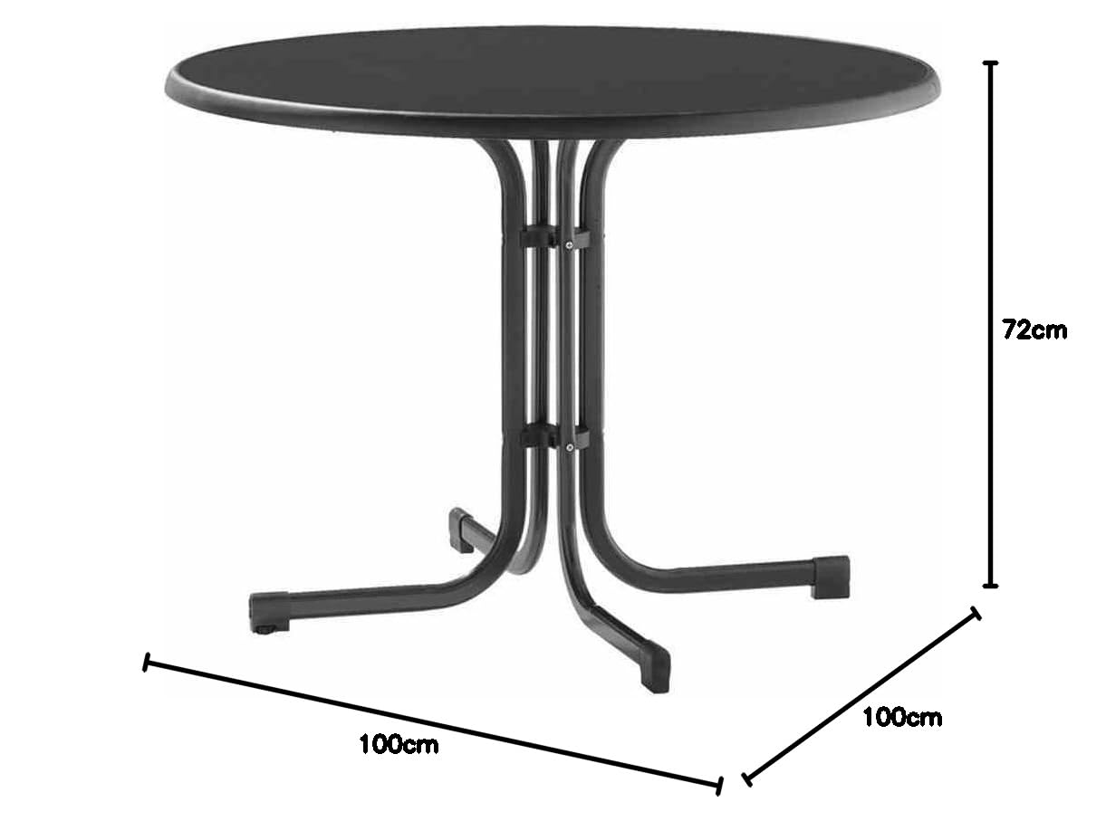 Sieger 236/G - Mesa plegable, armazón de acero y tablero de resina mecalit-pro imitación pizarra (diámetro: 100 cm, altura: 72 cm), color gris
