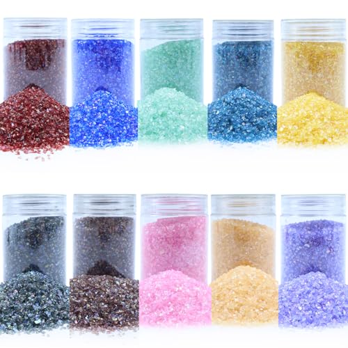 TWINKLING High Luster Crushed Glass Broken Glass Glitter Pieces Set of 10 Shattered Glass Gems Chips for Resin Art DIY Epoxy Crafts Nail Art Painting Jewelry Making 2-4mm 1LB (Multicolor-2)