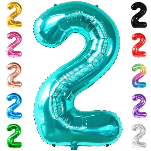 Image of KatchOn Aqua Blue Number 2 Balloon 40 Inch 2nd Birthday Decorations for Boy