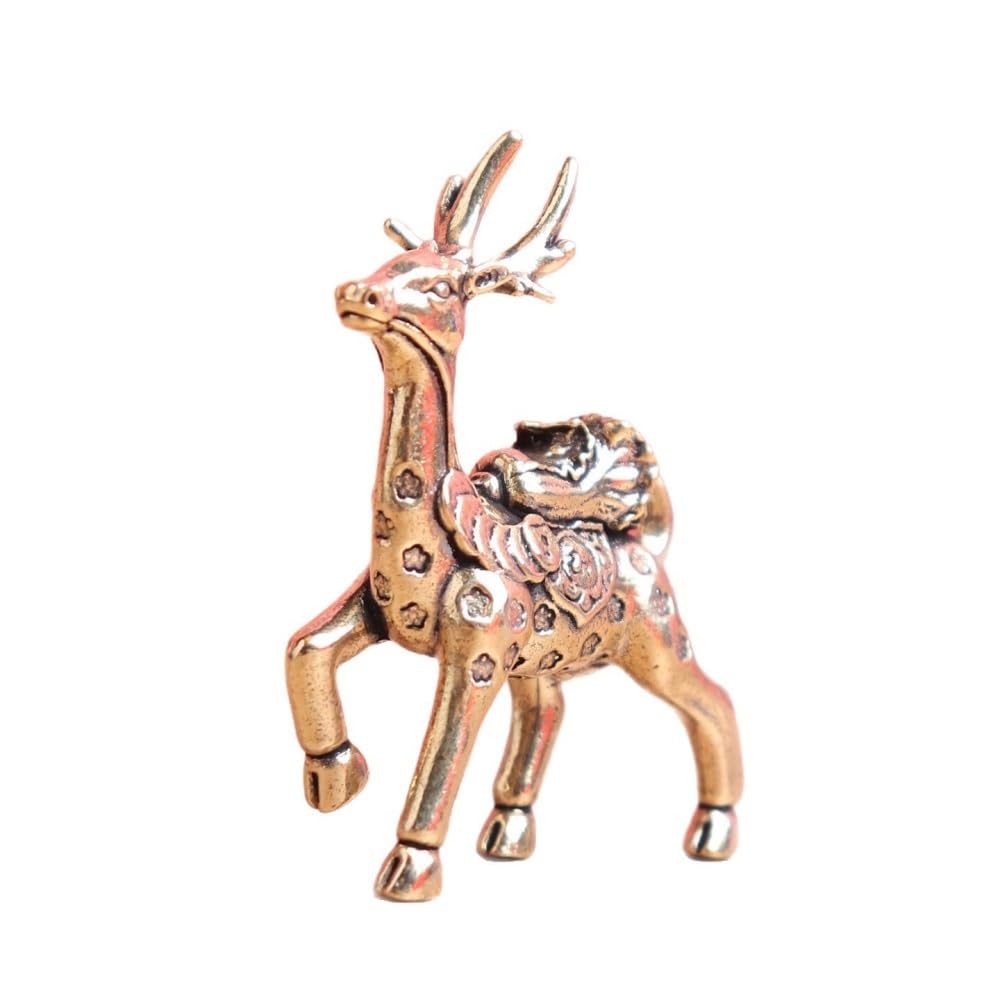 Huffa Brass Solid Sika Deer Retro Desktop Tea Pet Craft Copper Ornament