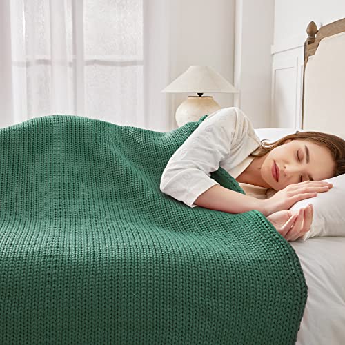 Guohaoi Knitted Weighted Blanket for Adults (Green 60"x80" 15lbs) No Beads Cooling Throw Blanket for Hot Sleepers, Home Decor Breathable Chunky Knit Heavy Blanket Use on Queen/King Size Bed