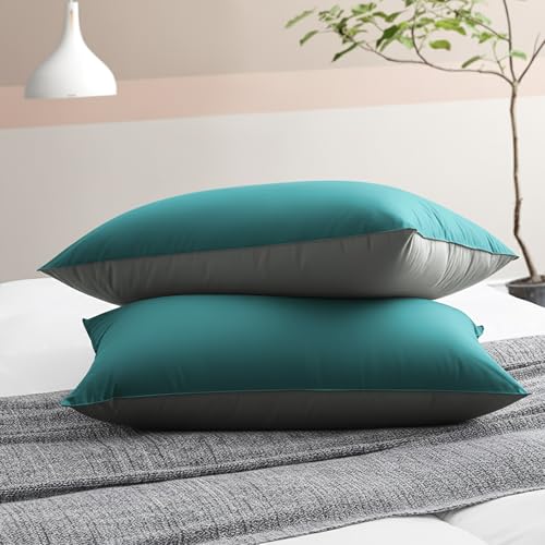 Image of Cloth Fusion Soft Reversible Microfiber Pillows Set of 2 for Sleeping (16x24 Inches, Teal-Grey)