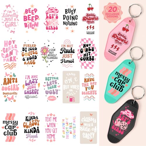 Kaciola Studio Funny UV DTF Stickers for Motel Keychain-80PCS Funny Sassy Theme UV DTF Wrap Stickers, Pink UV DTF Decals, UV DTF Transfer Sticker Decal Rub on Transfers for Hotel Blanks Keychain