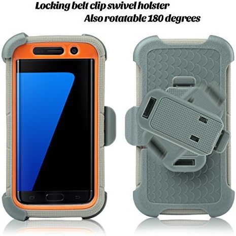 S7 Edge Case, Galaxy S7 Edge Holster Case, BENTOBEN Hybrid Dual Layer Combo Armor Heavy Duty Rugged Protective Case with Built-in Rotating Kickstand Swivel Belt Clip Holster for Galaxy S7 Edge Orange