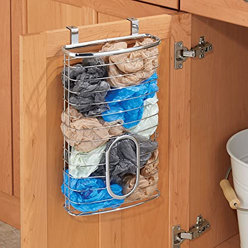 Mdesign Steel Hanging Cabinet Storage Organizer Holder For Kitchen, Pantry - Holds Plastic, Sandwich, Garbage, Grocery And Trash Bags; Wrap, Foil, Pack - Spira Collection - Chrome #TOP1