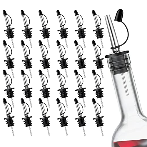 Pour Spouts for Liquor Bottles, Liquor Pourers Stainless Steel with Stopper,Suitable for About 3/4" Bottle Mouth(24 Pack)