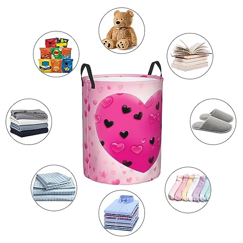 Panier à linge autoportant rose en cœur avec poignées solides - 7