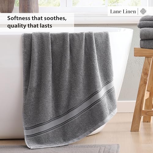 Image of Lane Linen Luxury Bath Towels Set - 3 Piece Set, 100% Cotton Bathroom Towels, Zero Twist, Quick Dry, Super Absorbent & Soft, 1 Bath Towel, 1 Hand Towel, 1 Wash Cloths - Cool Grey