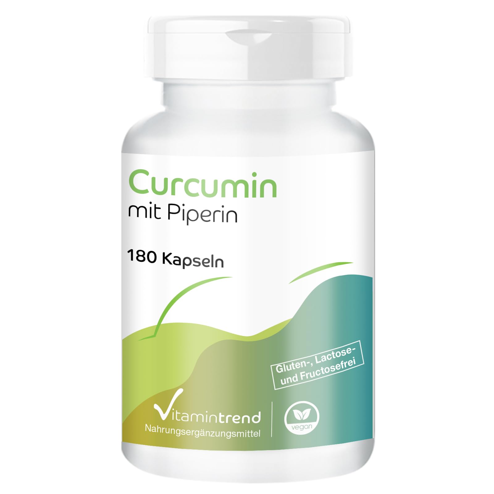 Vitamintrend Curcumin mit Piperin, 180 Kapseln, hochdosiert, 95% Curcuminoide, Nahrungsergänzungsmittel vegan ohne Magnesiumstearat, in Deutschland hergestellt