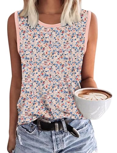 KISSMODA Womens Flora Print Tank Tops Ribbed Summer Shirt Sleeveless Summer Casual Women Blouses(S-3XL)