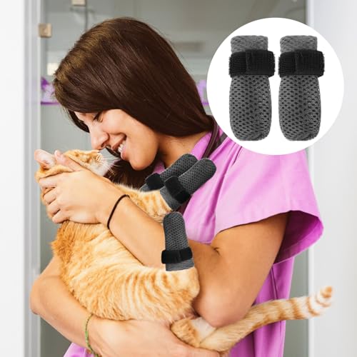 Image of 4Pcs Cat Shoes, 3.62x1.57 Inches Anti Scratch Cat Mittens, Breathable Mesh Nail Caps for Cats Claws, Adjustable Cats Claw Covers for Pet Bathing Feeding Cutting Nails(Gray)