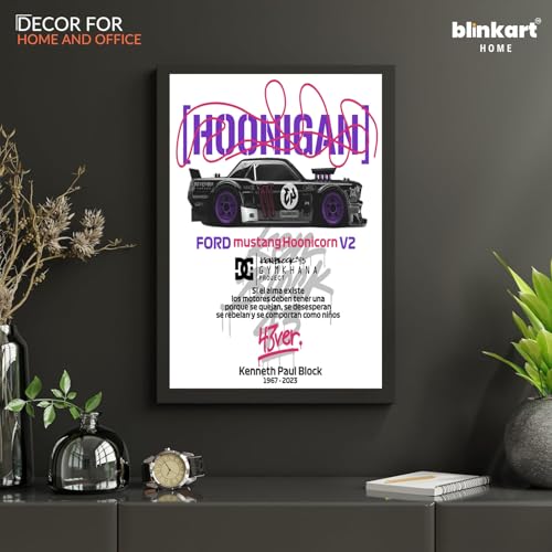 Image of BLINKART Hoonigan /Ford Mustang Hoonicorn Framed Posters Gift Items Boys Room Wall Decoration Bedroom Office Studio Synthetic Wood Frame & Acrylic Glass Ready to Hang - 12x8 Inch, (A4 Size) - CAR-206