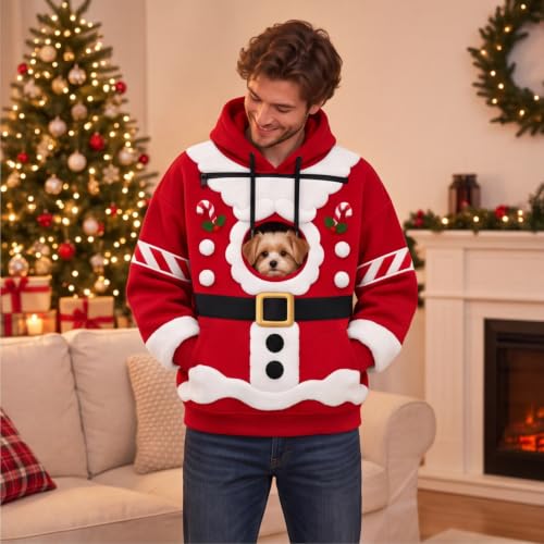 Christmas Pet Pouch Hoodie Women Men Y2K Fleece Sweat Shirt Kangaroo Pocket - image 3