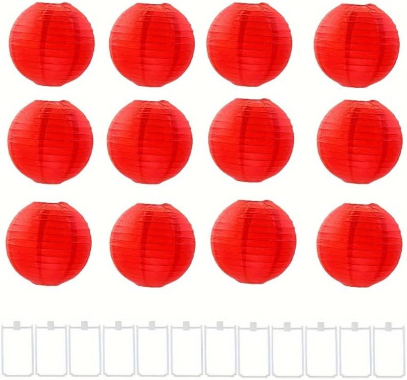 12 Pcs 10cm/4inch Red Paper Lanterns: Festive Party Decorations for Summer, Thanksgiving, Halloween, Christmas, Birthdays, Weddings, and Chinese New Year Special Occasions