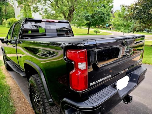 Image of for Chevy Silverado /GMC Sierra 2019-2024 Back Center Sliding Window USA Flag Vinyl Sticker (Matte Black)