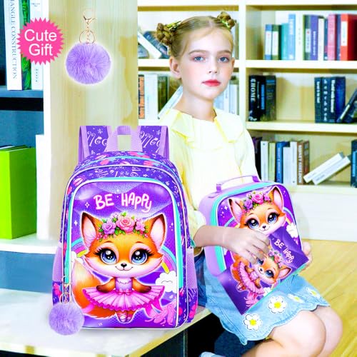 Image of CCJPX 3PCS Kids Backpack for Girls,16 inch Fox Ballet Preschool Backpacks Set, Cute Ballet Water Resistant Kindergarten School Bookbag for Elementary Kids Travel