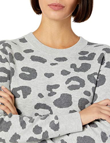 Daily Ritual Women's Ultra-Soft Jacquard Crewneck Pullover Sweater, Grey Heather, Leopard Print, Medium #TOP2