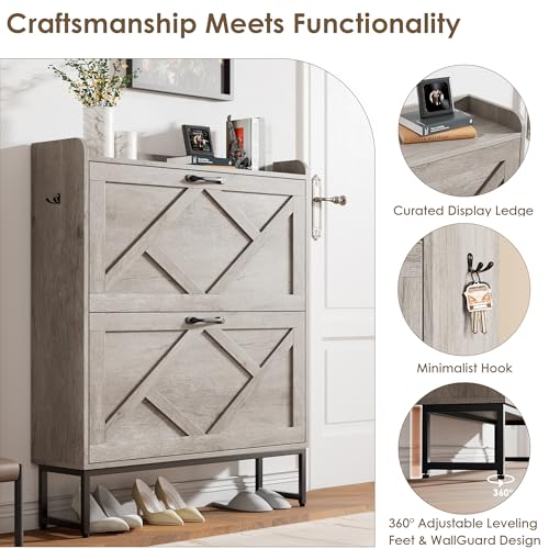 Image of Nicetree Shoe Cabinet Storage for Entryway,Narrow Shoe Storage Cabinet, Space-Saving Shoe Organizer Cabinet, Vertical Entryway Solution for Foyer, Mudroom, Gray