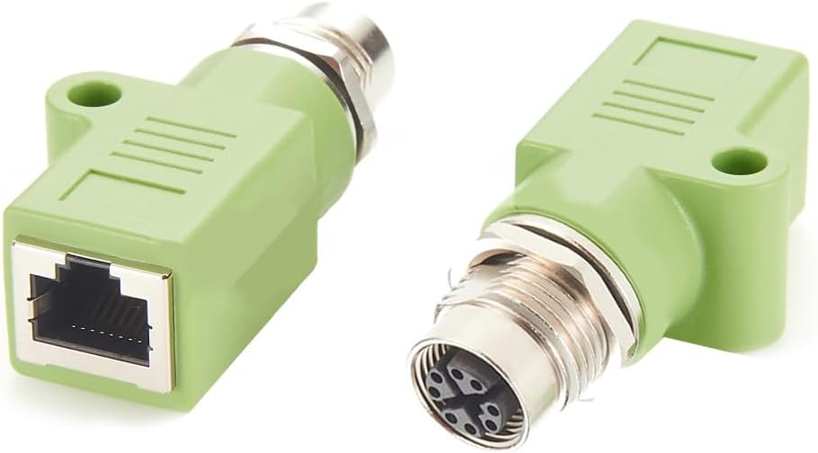 Elecbee M12 to RJ45 Bulkhead Adapter, 8 Pin to RJ45 Ethernet Cable Adapter, Waterproof, Straight, Green