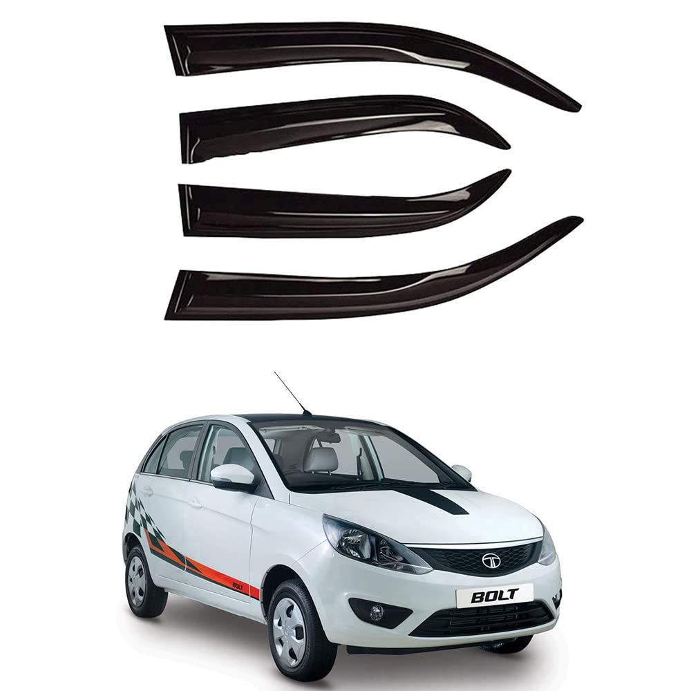 Oshotto Car Rain Wind Door Visor Side Window Deflector Compatible with Tata Bolt (Set of 4), Black
