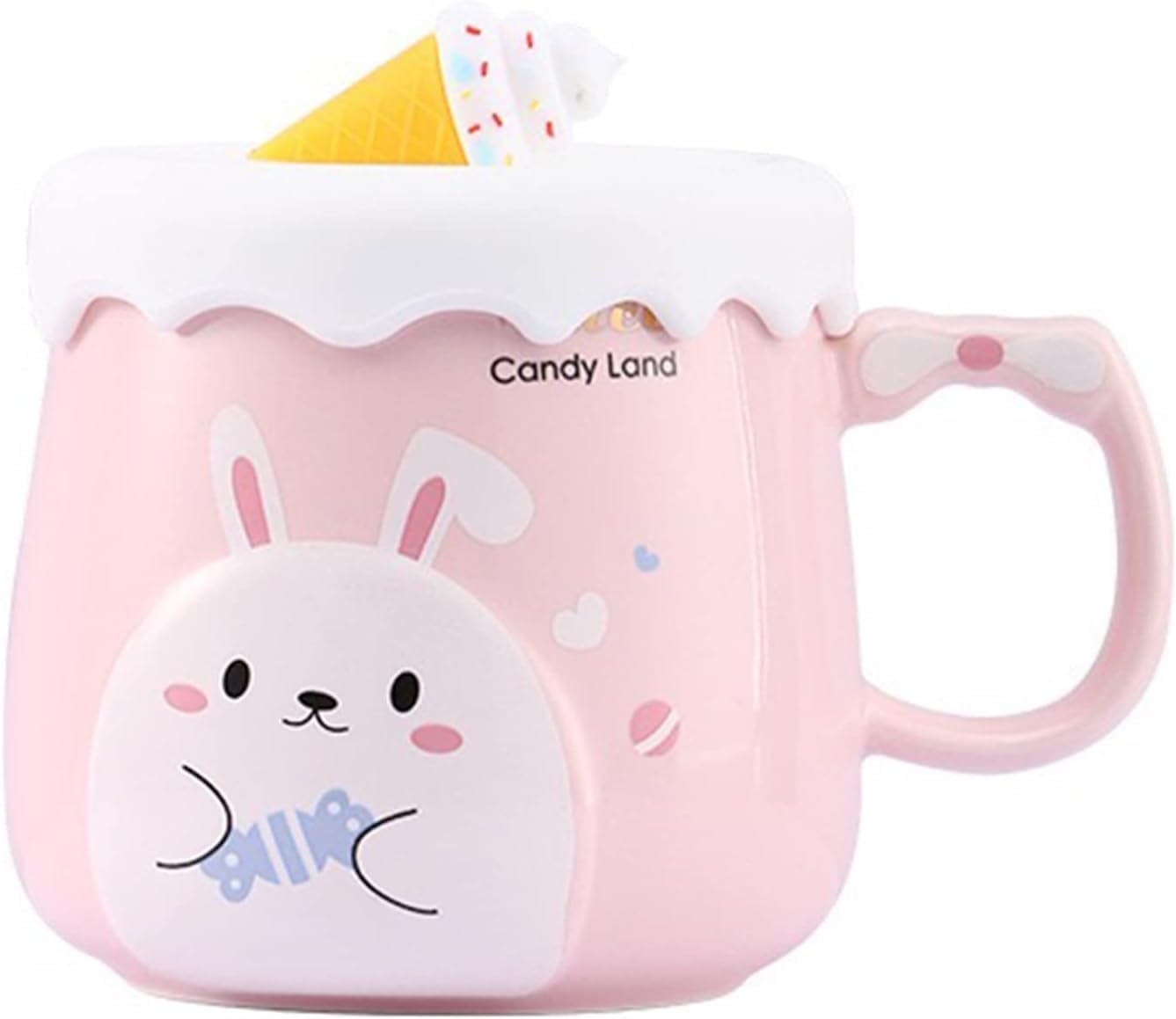 Rabbit Cute Coffee Mug, Ceramic Kawaii Tea Cup, Novelty Morning Pottery Milk Latte Mugs, Snow Shape Silicone Lid, Unique Gift