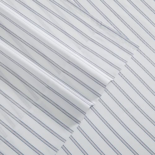 Image of Tommy Hilfiger - Twin XL Size Sheet Set, Crisp & Tailored Cooling Sheets with a Smooth Cotton Percale Lightweight Feel - Bed Sheets with Matching Pillowcase & Fitted Sheet (Joshua Tree Stripe Blue)