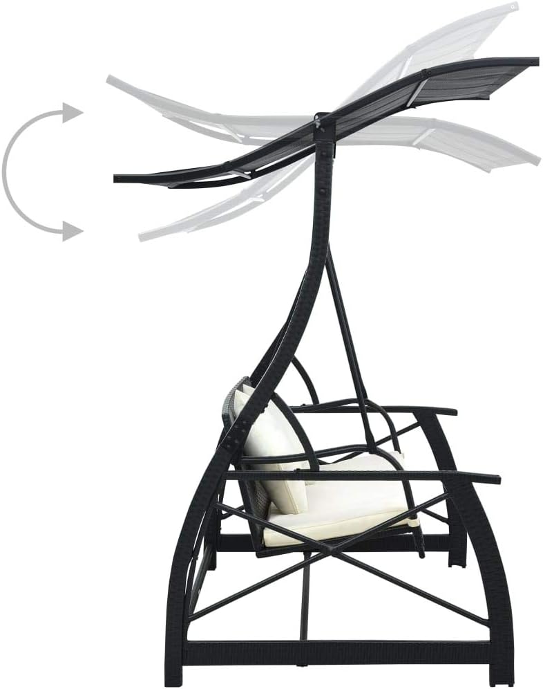 Diagram showing the adjustable canopy feature of the swing bench