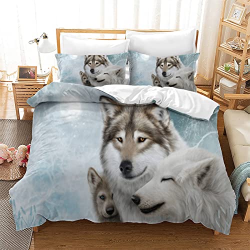 CXYXHW Wolf Parure de lit 3D en Microfibre Motif Animal avec Fermeture éclair Motif Loup 3 pièces (E, 200x200cm)