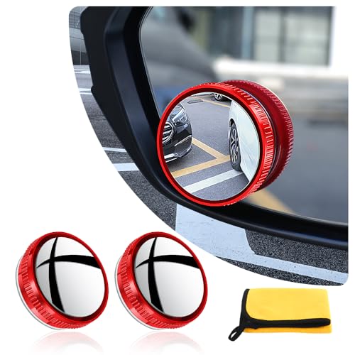 2PCS Suction Cup Car Convex Blind Spot Mirror,360°Adjustable Side Mirror Blindspot Used in Car Mirror,Universal HD Fish Eye Mirror Car Mirror Accessories Fit for Cars SUVs Trucks (Red)