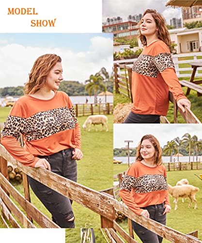 Image of CARCOS Plus Size Tops for Women Color Block Flower /Striped /Camo Crew Neck Long Sleeve Tee Shirt