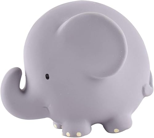 Tikiri Toys - Sonajero de elefante de goma, mordedor y juguete de baño, goma natural orgánica, a partir de 6 meses