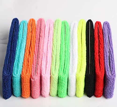 Image of Cotton Sweatband Headbands,Pack of 12,Elastic Stretchy Sport Terry Cloth Sweat Bands,Yoga Workout Fitness Exercise Basketball Headband