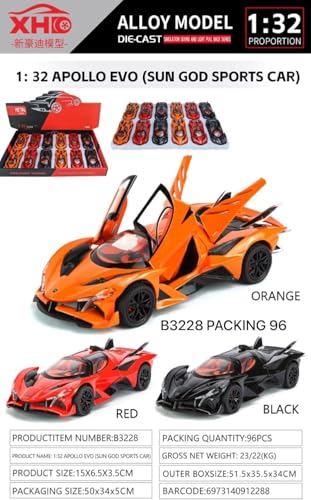 Image of WORSHIPER Compatible for 1:32 Apollo Evo Toy Car Model, Diecast Collectible Pull Back Model Car with Sound and Light, Toy Gift Vehicles for Adults Kids Boys Girls (1:32 Apollo Evo-Black Color)