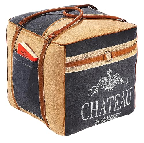 Kobolo Sitzpouf eckig Pouf Sitzwüfel Hocker - Chateau - aus Canvas - mit Applikationen