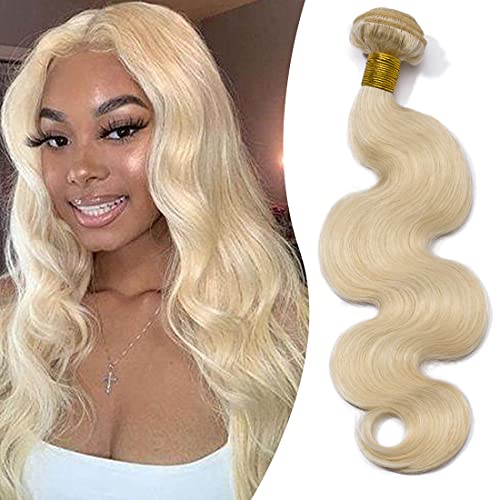 S-noilite 7A Grade Brazilian Virgin Body Wavy Human Hair Bundles Body Weave Human Hair Extensions for Women Thicker Silky Soft Blonde Hair Total 1 Bundle/100g (24 Inch #60 Platinum Blonde)