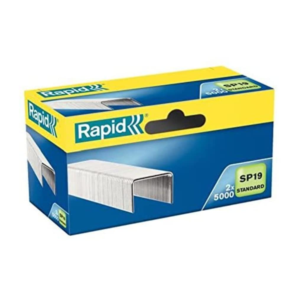 Rapid SP19 Standard Staples, For Stapling up to 20 Sheets, Use with Stapling Pliers, Galvanised Wire, Pack of 10000, 5001123