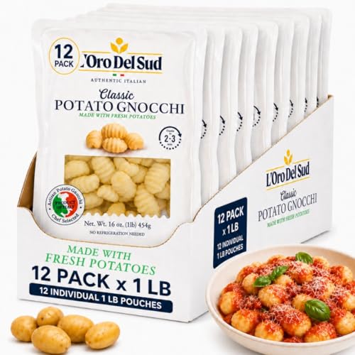 L’Oro Del Sud Classic Potato Gnocchi, 1.1 lb Pack of 12 - Authentic Italian Gnocchi Pasta Made with Fresh Potatoes, Non-GMO, Shelf-Stable, Product of Italy