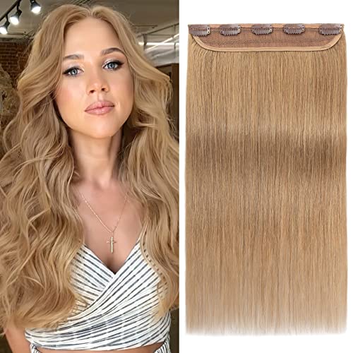 Image of Benehair One Piece Clip in Hair Extensions Human Hair Strawberry Blonde Hair Extensions Clip in Human Hair 10inch 3 /4 Full Head Straight Remy Human Hair 5 Clips