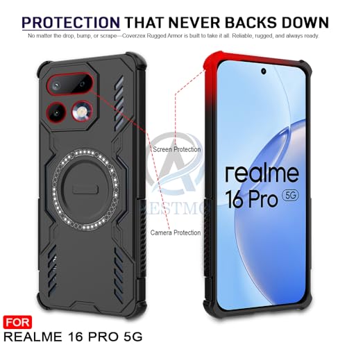 Image of AESTMO Back Case Cover for Realme 16 Pro 5G | Magnetic Case with Built-in Metal Ring | Compatible with MagSafe Accessories | Shockproof Hybrid (PC + TPU, Black)