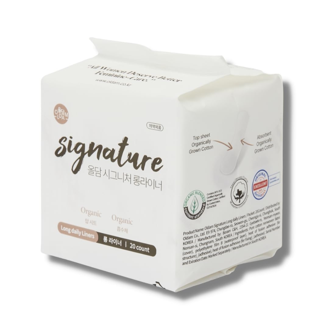 Oldam Organic Cotton Liners - Without SAP, Unsented, Chlorine Free, Light Absorbency, Daily Panty Liners (20 Count)