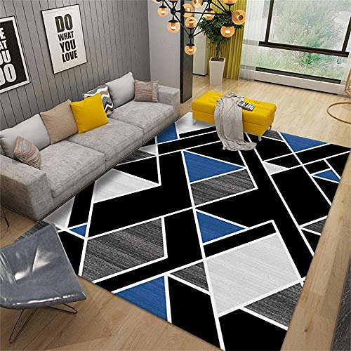 Tapis salon moderne graphique géométrique bleu gris noir 200X250cm - 2