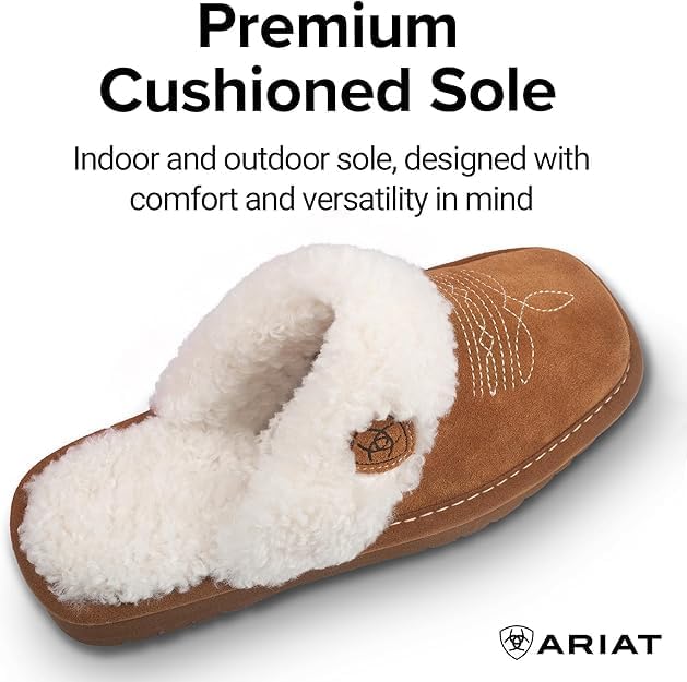 ARIAT Women's Jackie Square Toe Warm Soft Suede Leather Indoor Outdoor Slippers with Plush Collar - Image 9