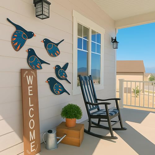 Image of DAKSHESTRY ARTWORKS Boho Birds Wall Decor | Set of 5 MDF Glossy Finish Wall Hangings Bird Decor | Modern Ethnic Design for Living Room, Bedroom & Office | Easy to Stick with Double-Sided Tape