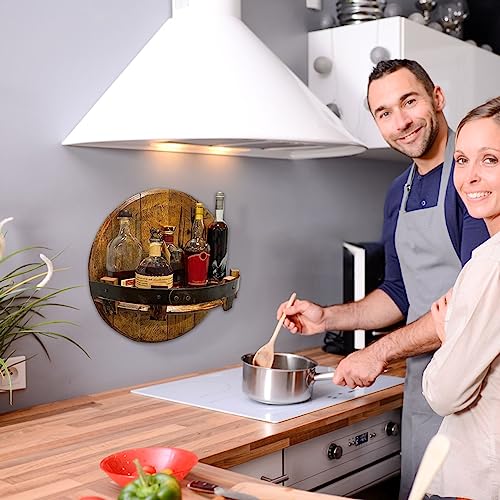 رف خشبي عائم عتيق يثبت على الحائط من باهيون، حامل زجاجة نبيذ، رف دائري للعرض على الحائط، رف ديكور لزجاجات المشروبات والويسكي