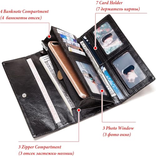Spacious & Functional Long Style Wallet Bifold Clutch RFID Blocking Large Capacity Card Organizer Card Holder Cowhide Coin Purses for Women Clutch Purse3