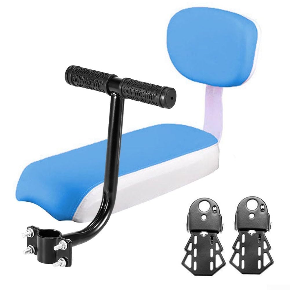 Seggiolino posteriore per bicicletta con schienale maniglia e pedali, supporto in acciaio al carbonio morbido, cuscino morbido per mountain bike, bici elettrica, adulti e ragazzi, blu, nero, rosa