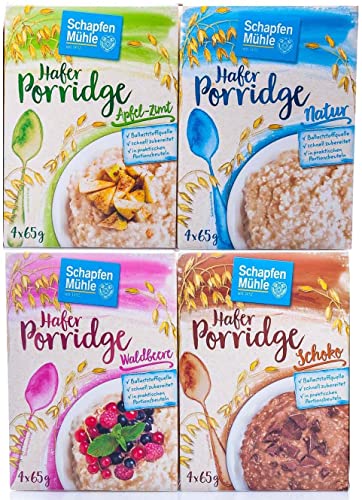 Schapfen Mühle Porridge Mahlzeit Testpaket mit den Sorten Waldbeere, Schoko, Apfel Zimt und Natur (4x260g Packung) Cover