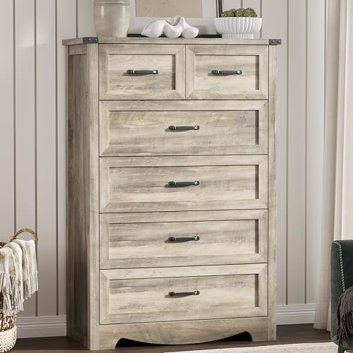 Image of Dresser for Bedroom with 6 Drawers, 49 inch Tall Wood Chest of Drawers with Deep Drawers & Mental Handle, Modern Dresser TV Stand, Wooden Closet Storage Organizer for Living Room, Hallway, Entryway, Grey